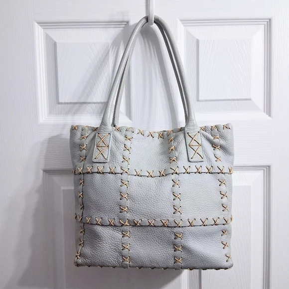 Berge Italian Leather Bag Tote Shouler Powder Blue - Picture 16 of 17